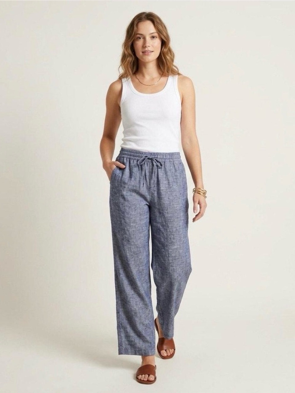 Old Navy Wide Leg Pants Chambray Linen Blend XS